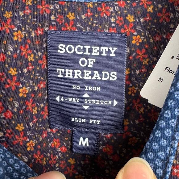 Society of Threads Red Floral Print Stretch Long Sleeve Button Up Size Medium - Picture 6 of 9